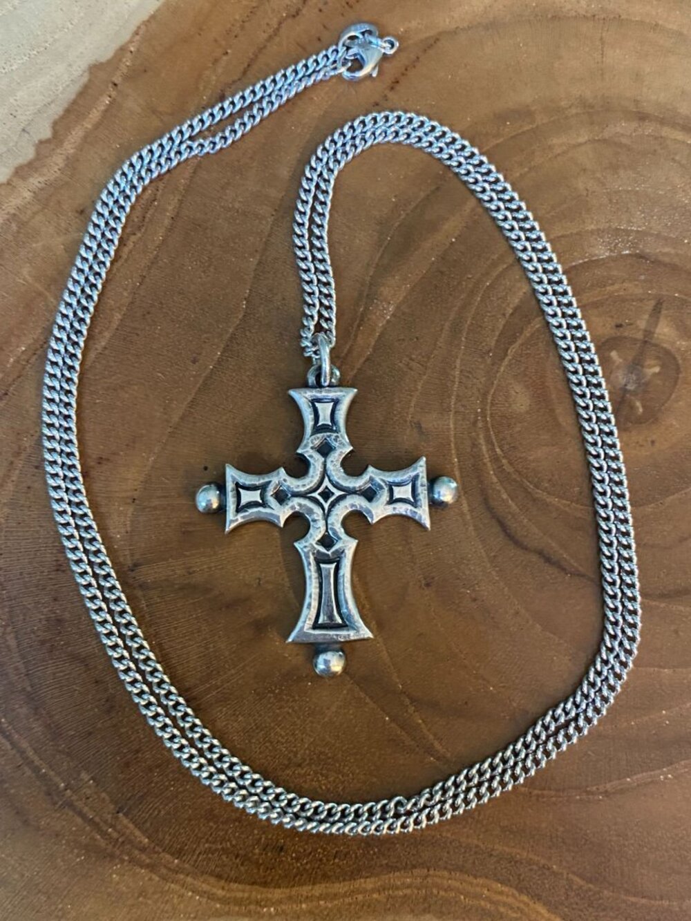 RETIRED James Avery Hammered Bell Cross Pendant 24" Necklace,